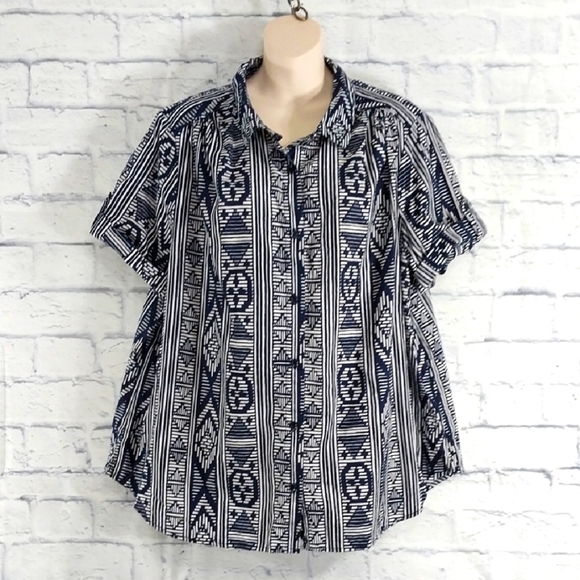 Roaman's Button Down Top Short Sleeve Cotton Sz 24W - Picture 1 of 5